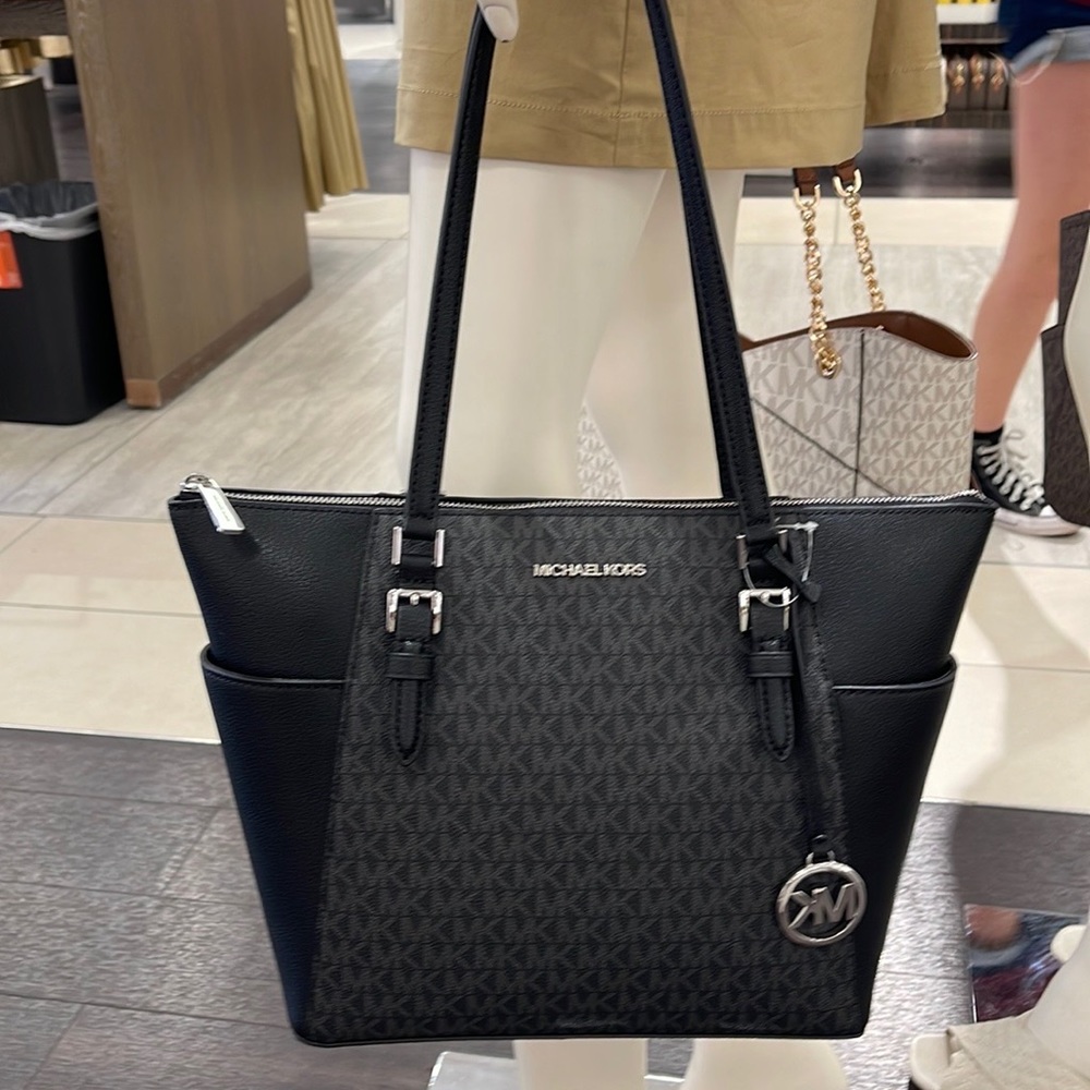 MICHAEL KORS CHARLOTTE LARGE TOP ZIP TOTE BLACK ML - Picture 2 of 16